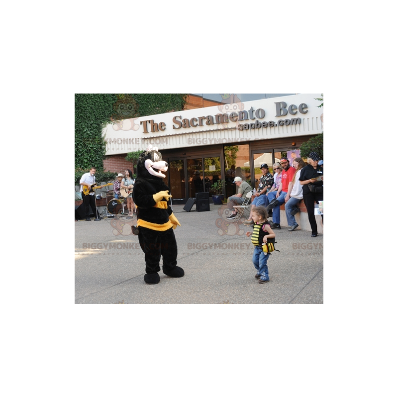 Bonito disfraz de mascota de abeja negra y amarilla