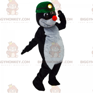 Mole BIGGYMONKEY™ Mascot Costume with Green Miner Helmet –