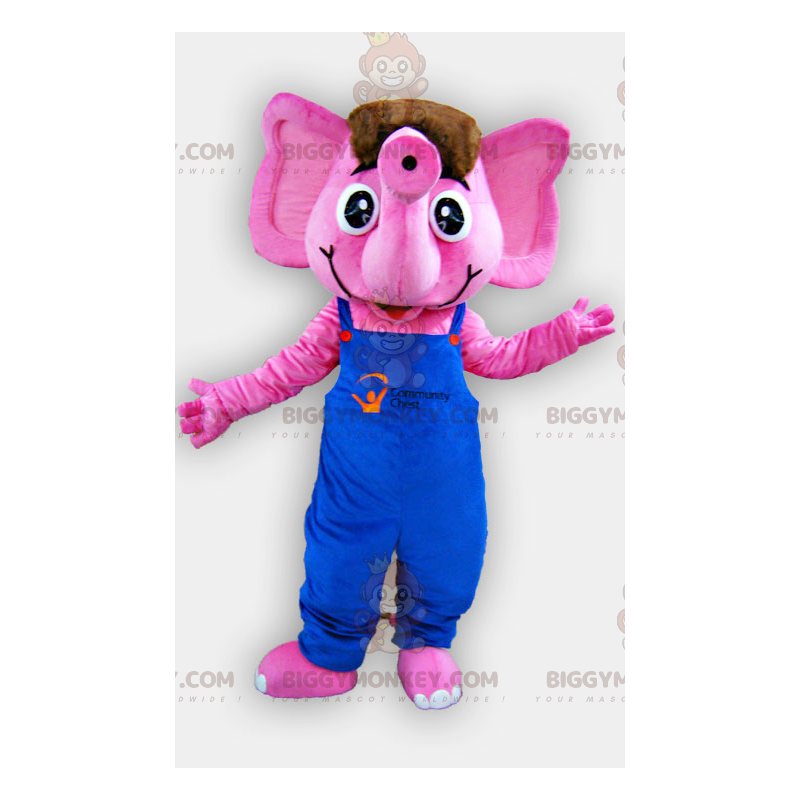 BIGGYMONKEY™ Costume da mascotte elefante rosa con tuta blu -