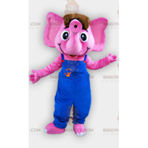 BIGGYMONKEY™ Ροζ στολή μασκότ ελέφαντα με μπλε φόρμες -