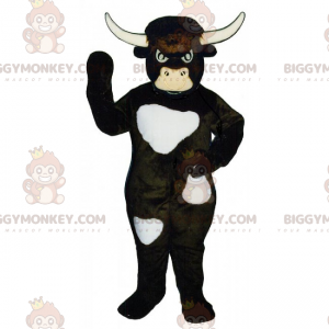Traje de mascote BIGGYMONKEY™ de touro malhado branco –