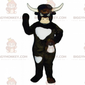 Weiß gefleckter Stier BIGGYMONKEY™ Maskottchen-Kostüm -