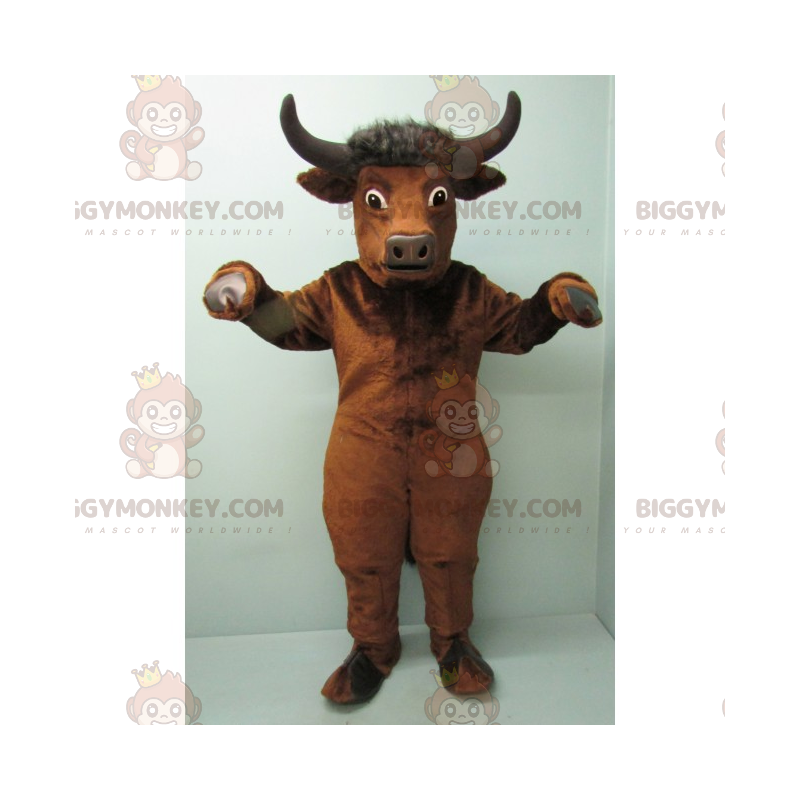 Bull BIGGYMONKEY™ mascottekostuum met zwarte hoorns -