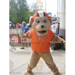 Costume de mascotte BIGGYMONKEY™ de chien marron avec un casque