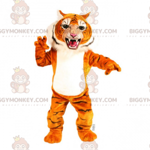 BIGGYMONKEY™ Tiger-Maskottchen-Kostüm mit offenem Maul -