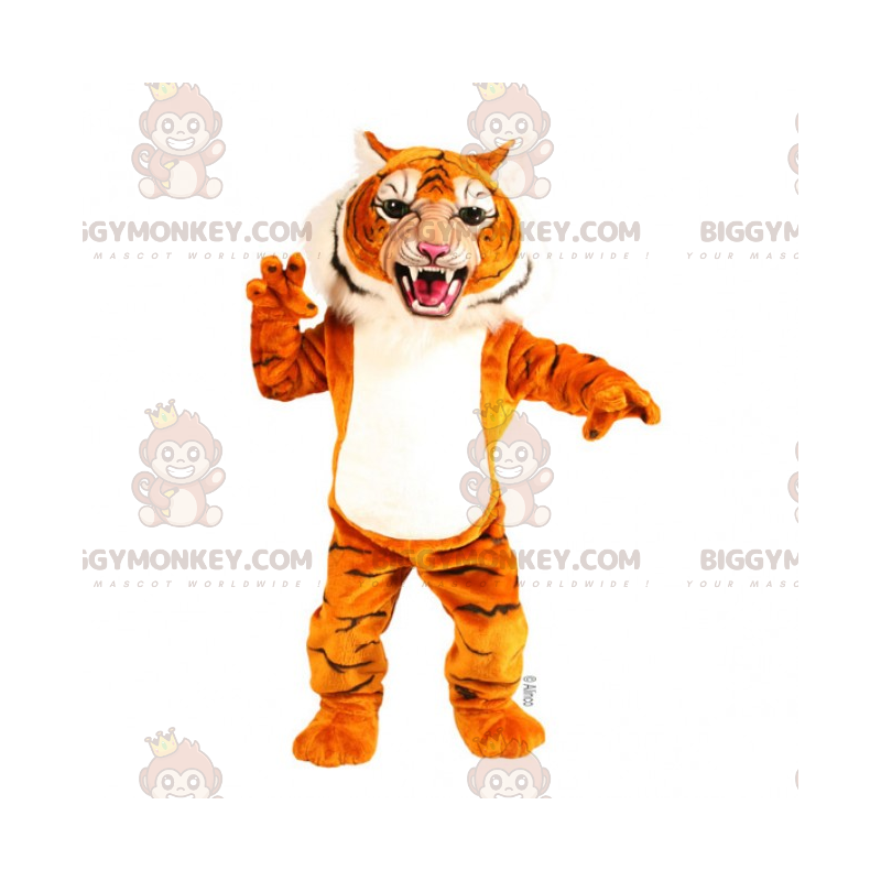 BIGGYMONKEY™ mascottekostuum tijger met open mond -