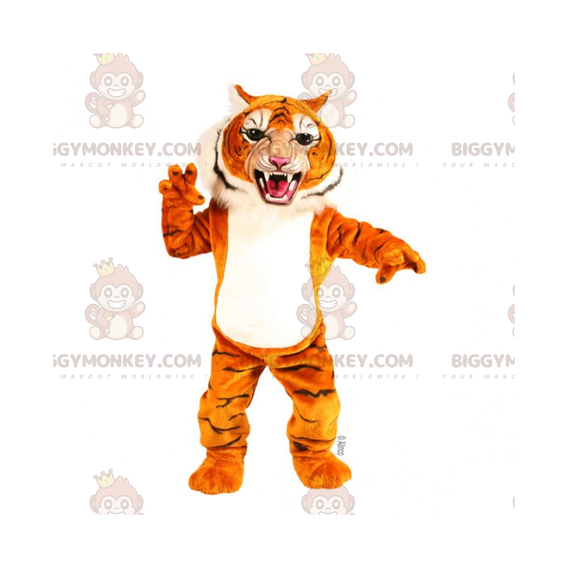 BIGGYMONKEY™ Tiger-Maskottchen-Kostüm mit offenem Maul -