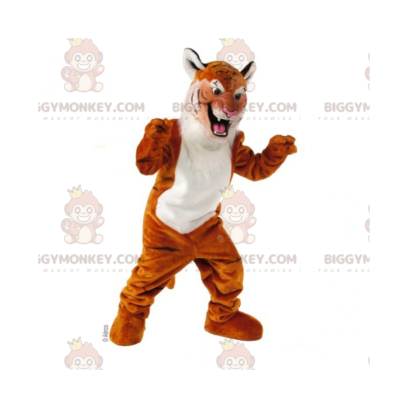 Costume da mascotte BIGGYMONKEY™ tigre dal ventre bianco -