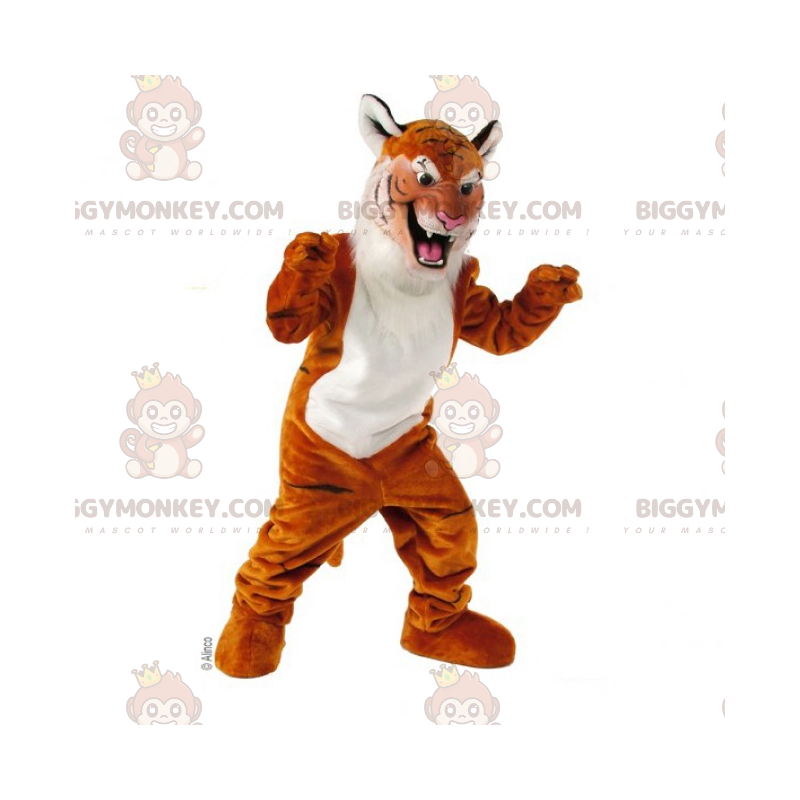 Traje de mascote de tigre de barriga branca BIGGYMONKEY™ –