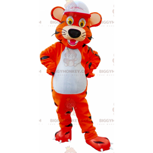 Tiger BIGGYMONKEY™ Maskottchenkostüm mit weißer Mütze -