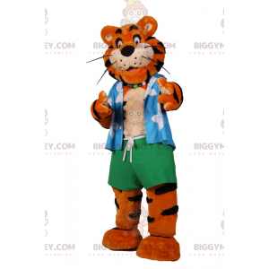 Traje de mascote Tiger BIGGYMONKEY™ com roupa de praia –