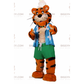 Kostým maskota Tiger BIGGYMONKEY™ s plážovým outfitem –