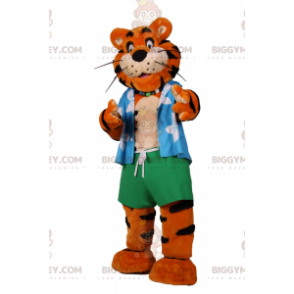 Tiger BIGGYMONKEY™ Maskottchenkostüm mit Strandoutfit -