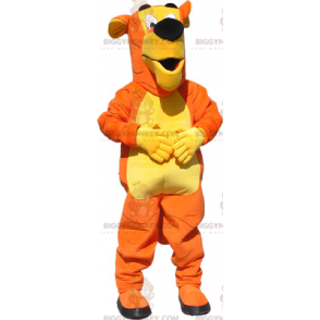 Kostium maskotka pomarańczowo-żółty dwukolorowy tygrys