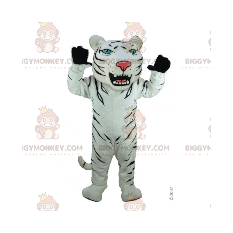 Weißer und schwarzer Tiger BIGGYMONKEY™ Maskottchen-Kostüm -