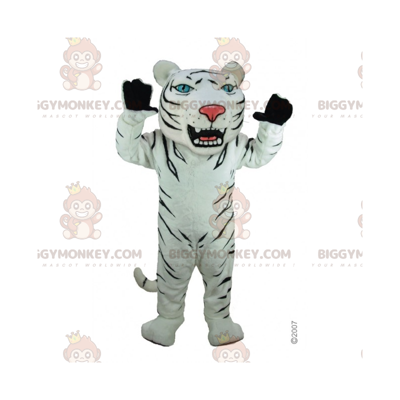 Λευκό και μαύρο κοστούμι μασκότ Tiger BIGGYMONKEY™ -