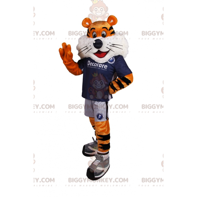 Disfraz de mascota Tiger BIGGYMONKEY™ con atuendo de fútbol -