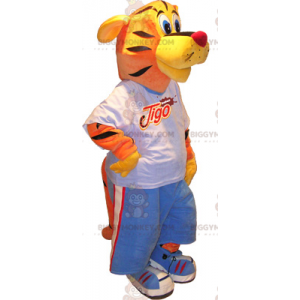 Traje de mascote Tiger BIGGYMONKEY™ em roupas esportivas –