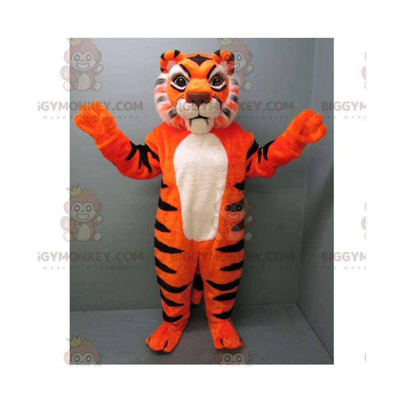 BIGGYMONKEY™ Mascottekostuum met oranje tijger en witte buik -