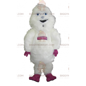 BIGGYMONKEY™ Big Furry wit en roze Yeti-mascottekostuum -