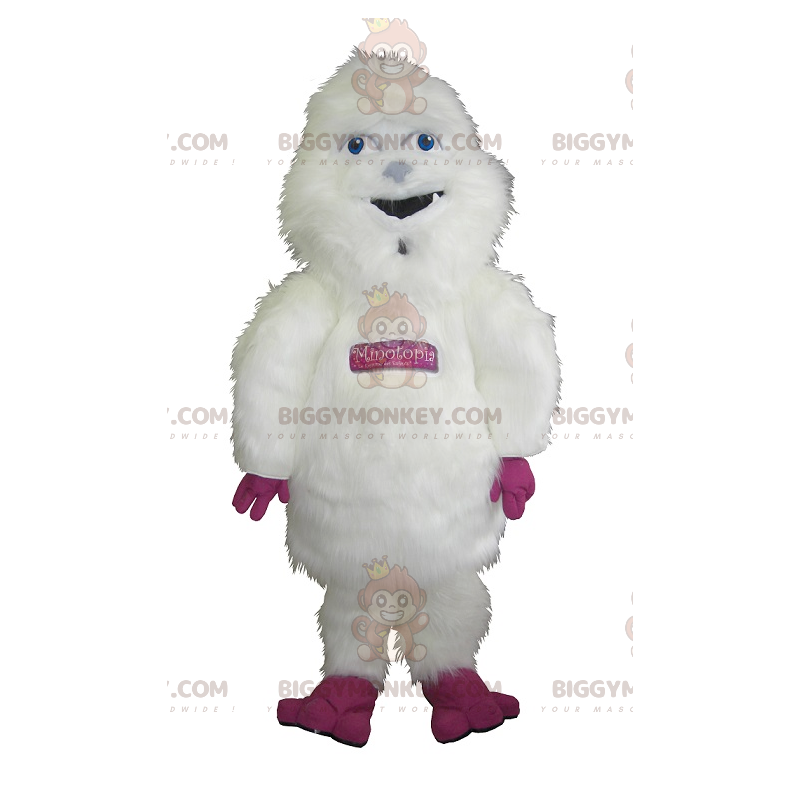 BIGGYMONKEY™ Costume mascotte Yeti grande peloso bianco e rosa