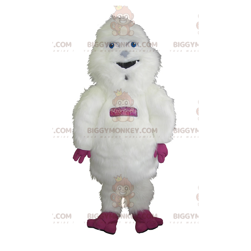 BIGGYMONKEY™ Disfraz de mascota Yeti blanco y rosa peludo