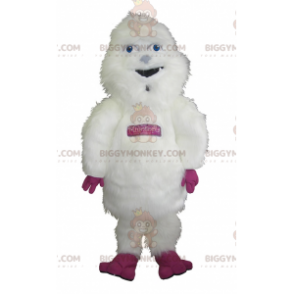 BIGGYMONKEY™ Big Furry White and Pink Yeti maskottiasu -