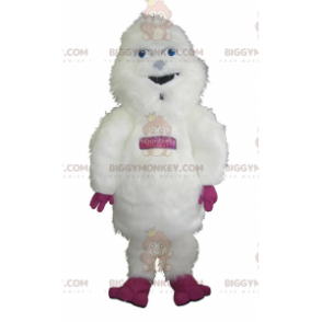 BIGGYMONKEY™ Costume mascotte Yeti grande peloso bianco e rosa