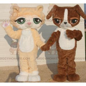 Duo de mascottes BIGGYMONKEY™ un chat orange et blanc et un