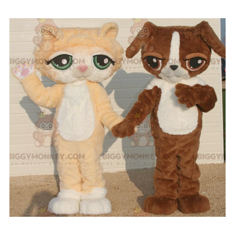 Duo de mascottes BIGGYMONKEY™ un chat orange et blanc et un