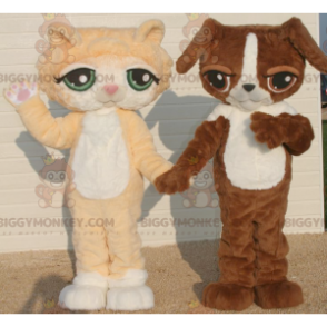 Duo de mascottes BIGGYMONKEY™ un chat orange et blanc et un