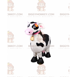 Costume da mascotte da mucca BIGGYMONKEY™ con colletto rosa e campana