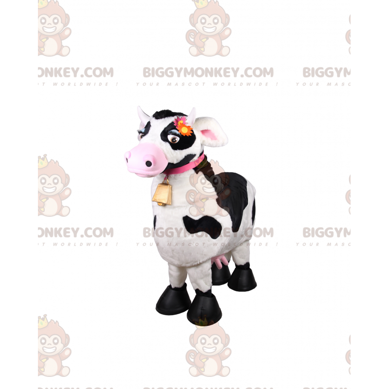 Cow BIGGYMONKEY™ Mascot Costume with Pink Collar and Bell -