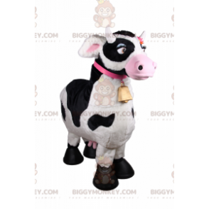 Kostým maskota Cow BIGGYMONKEY™ s růžovým límcem a zvonkem –