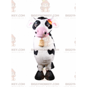 Koe BIGGYMONKEY™ mascottekostuum met roze kraag en bel -