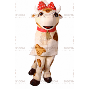 Cow BIGGYMONKEY™ Mascot Costume with Red Bow and Bell -
