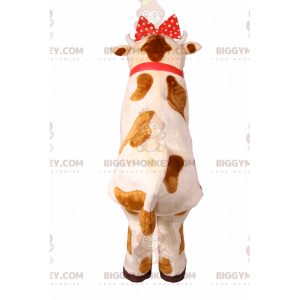 Kostým maskota Cow BIGGYMONKEY™ s červenou mašlí a zvonkem –