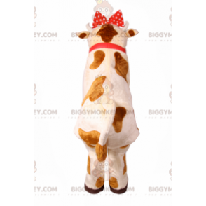 Cow BIGGYMONKEY™ Mascot Costume with Red Bow and Bell -