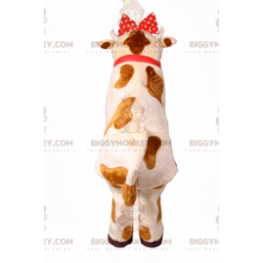 Disfraz de mascota vaca BIGGYMONKEY™ con lazo rojo y cascabel -