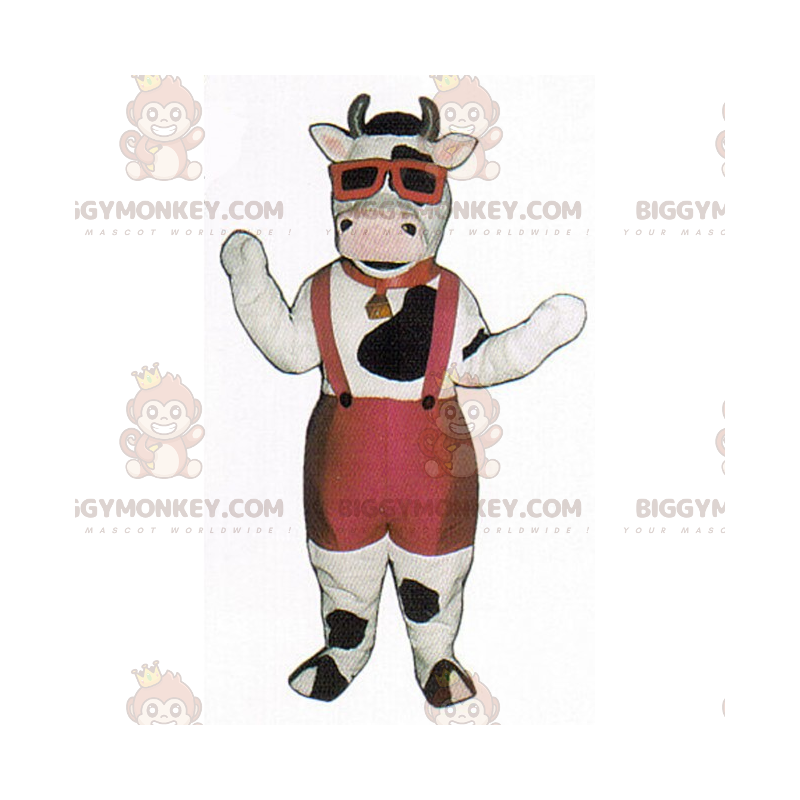 Costume da mascotte da mucca BIGGYMONKEY™ in bermuda e bretelle