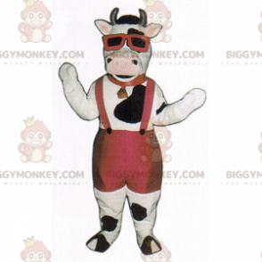 Kostium maskotki krowa BIGGYMONKEY™ w bermudach i szelkach -