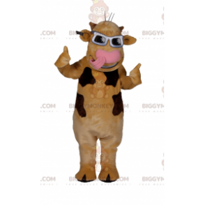 Bruine koe BIGGYMONKEY™ mascottekostuum met grijze zonnebril -