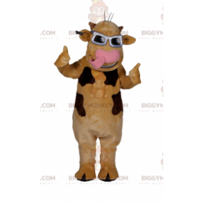 Traje de mascote de vaca marrom BIGGYMONKEY™ com óculos de sol