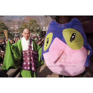 BIGGYMONKEY™ Costume da mascotte gufo uccello blu rosa e verde