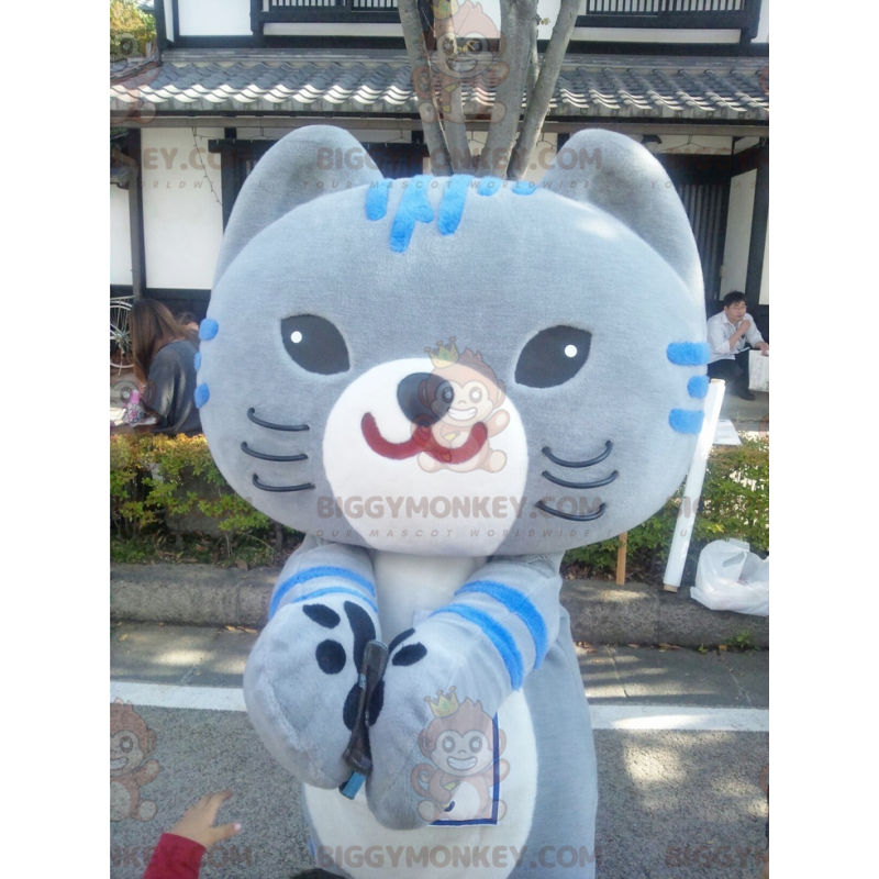 BIGGYMONKEY™ Fat Gray & Blue Cat Manga Style Mascot Costume –