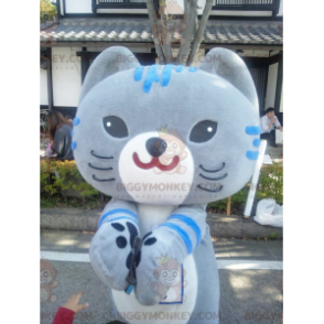 Κοστούμι μασκότ σε στυλ BIGGYMONKEY™ Fat Grey & Blue Cat Manga
