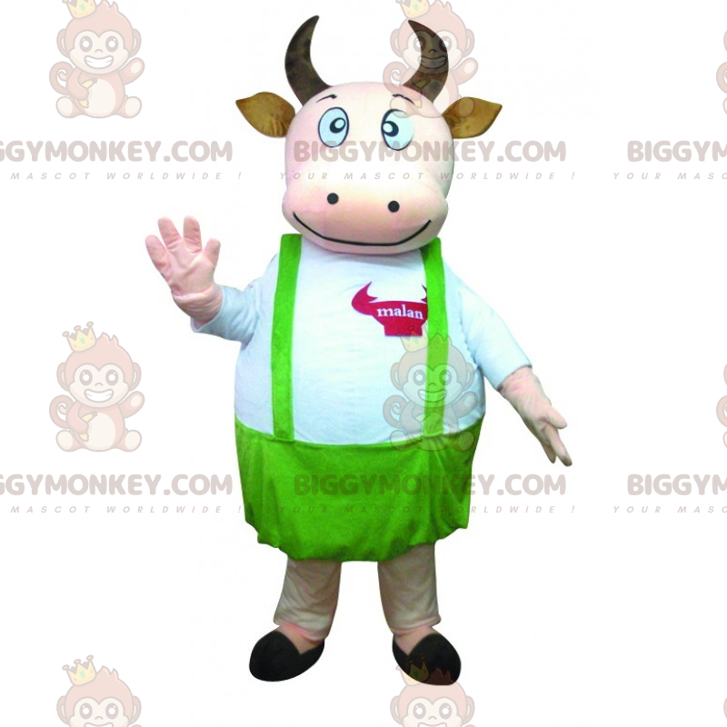 Traje de mascote BIGGYMONKEY™ de couro com avental verde –
