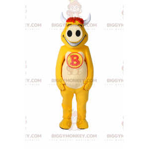 Gelbes BIGGYMONKEY™-Maskottchen-Kostüm aus Rindsleder -