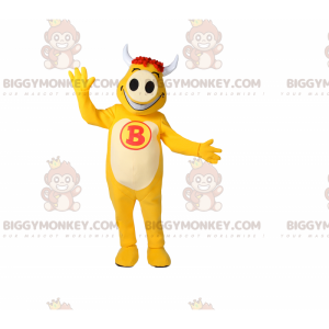 Gelbes BIGGYMONKEY™-Maskottchen-Kostüm aus Rindsleder -