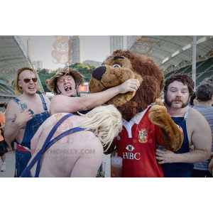 BIGGYMONKEY™ maskotkostume Helt behåret brun løve i rødt